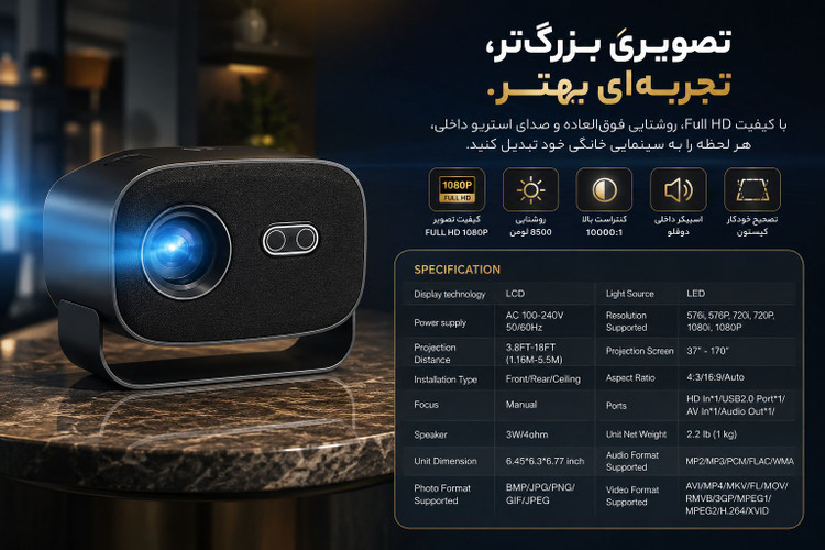 ویدئو پروژکتور آمریکایی برند axiom اندروید 13